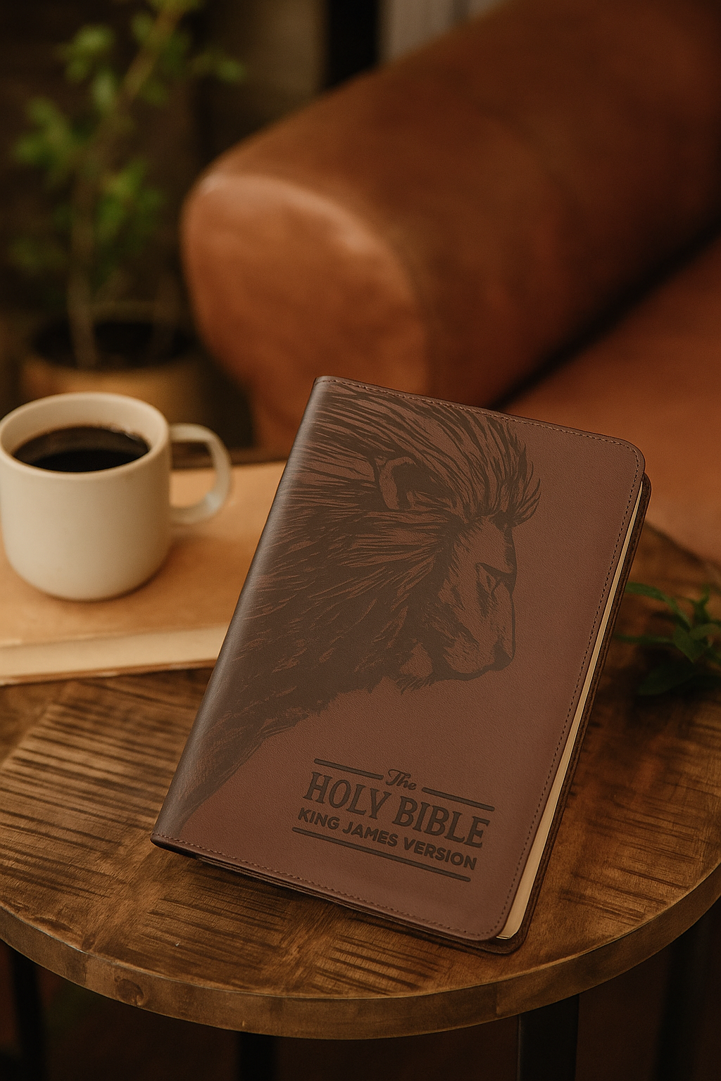 KJV Walnut Brown Faux Leather Deluxe Gift Bible w/ Thumb Index & Zippered Closure