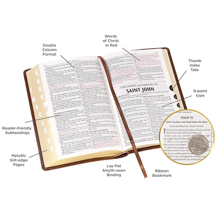 KJV Walnut Brown Faux Leather Deluxe Gift Bible w/ Thumb Index & Zippered Closure