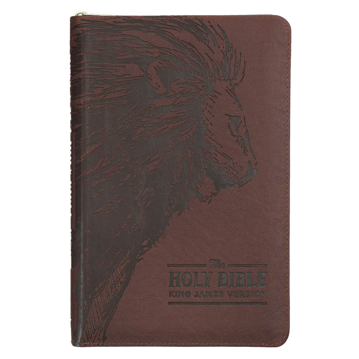KJV Walnut Brown Faux Leather Deluxe Gift Bible w/ Thumb Index & Zippered Closure
